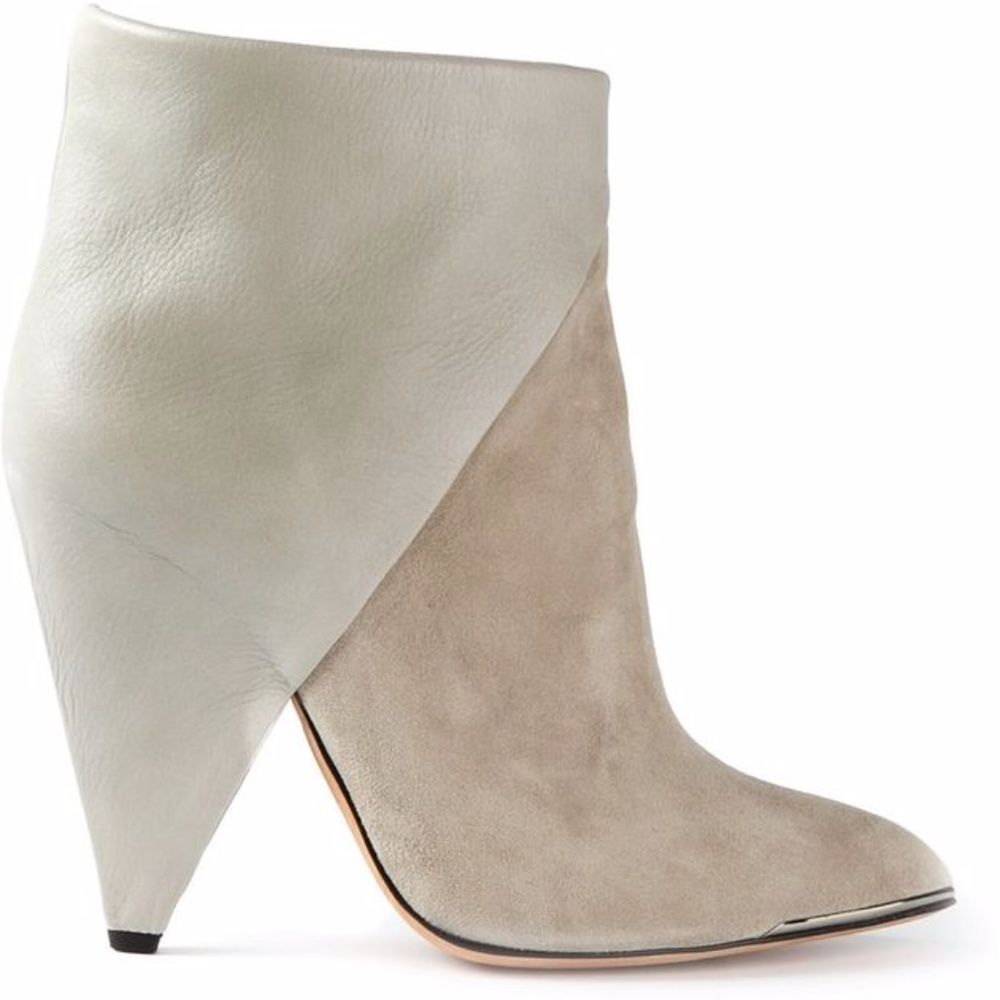 IRO Keira Booties Leather Suede Cone Heel in Natural Cream size 6 / 36